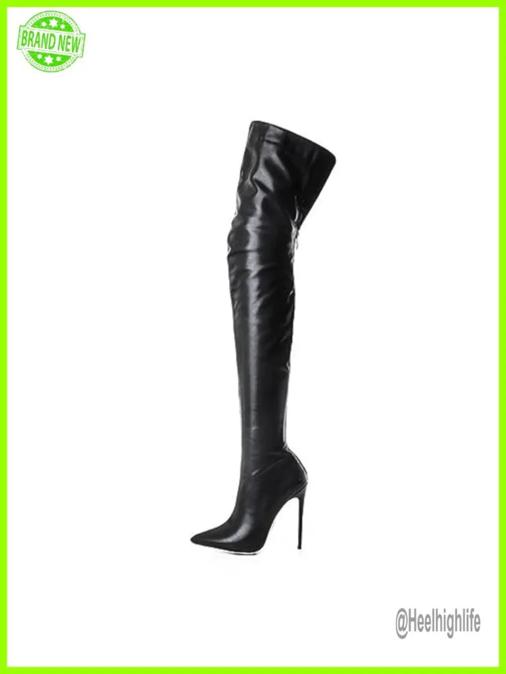 Faux Leather Pointed Toe Over the Knee High Boots Stiletto Heel Back Zipper